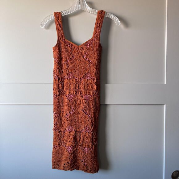 Free People Dresses & Skirts - Intimately Free People Mini Dress Womens XS/S Rust Crochet Lace Bodycon Made USA